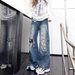 Men's American Style High-Waisted Ripped Jeans Loose Fitting Straight Leg Wide Leg Pants Casual Pear Shaped Body Fit Summer New Style_ecoleips.com