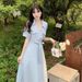 Women's Clothing Fashion Two Piece Short Sleeved Dress Long Meat Covering Loose French Long Skirt_ecoleips.com