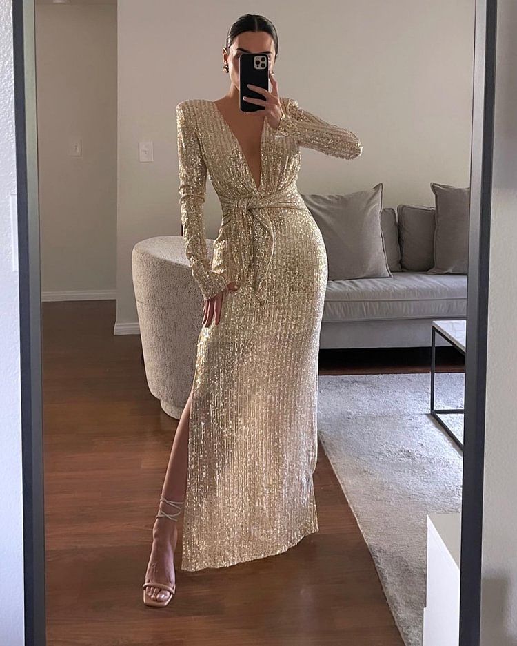 Women's Clothing Autumn And Winter New Party Sequined Personality Dress INS Sexy Backless Dress_ecoleips.com
