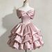 Satin off the Shoulder Gown with Bow Design Elegant Sweet Birthday Tulip Skirt Princess Style Cake Skirt 1071 Evening Party Wear_ecoleips.com