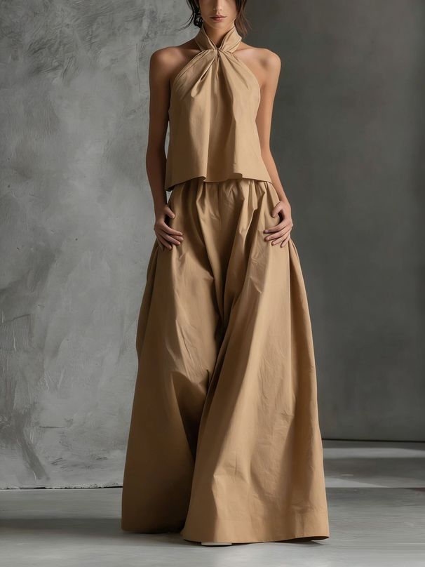 Summer New Women's Two Piece Set Loose Sleeveless Top Wide Leg Pants_ecoleips.com