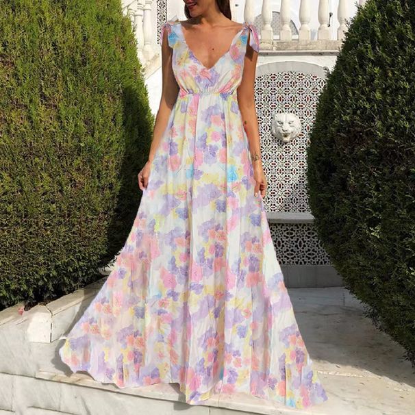 Women's Clothing New Spring And Summe Women's Clothing Backless Printed Swing Sleeveless Suspender Long Dress_ecoleips.com