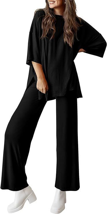 Women's Fashion Casual Round Neck Loose T-shirt Side Pocket Pants Set_ecoleips.com