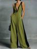 Women's V Neck Sleeveless Jumpsuit Color Block Wide Leg Pants Summer Fashion Style Independent Website Suspender Rompers_ecoleips.com