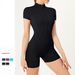 Women's Clothing Summer Zipper Short Sleeved One Piece Yoga Suit Shorts For Women Dance Fitness Tight Sports Jumpsuit Shorts_ecoleips.com