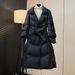 Elegant Women's Trench Coat Down Jacket With Slim Fit, Double Breasted, Waist Belt & Long Length For Winter Fashion_ecoleips.com