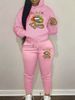 Women's Autumn And Winter Fashion Casual BLACK Queen Pattern Printed Thick And Plush Warm Hooded Sweatshirt+sports Pants Set-771_ecoleips.com