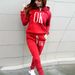 Women's Autumn And Winter Casual Fashion OK Letter Pattern Printed Thick Velvet Warm Hooded Sweatshirt+sweatpants Set-689_ecoleips.com