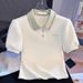 Women's Clothing Slim Fit Polo Collar T-Shirt Rhinestone Embellished Short Sleeve Summer Top Unique Design Heavy Duty New Style_ecoleips.com