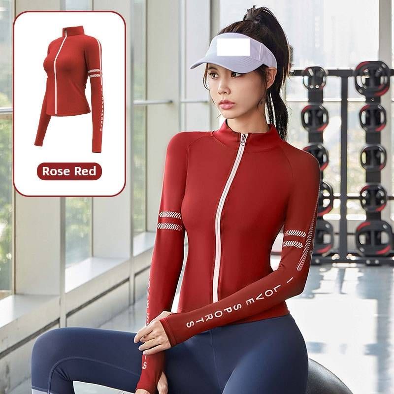 Women's High Neck Yoga Jacket Zipper Print Nude Fitness Top Fashionable Sports Wear_ecoleips.com