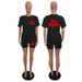 Women's Casual T-Shirt & Shorts Set – Breathable Polyester, Loose Fit, Trendy Print, Sizes S-5XL (Rosy Red/White/Black/Orange/Violet)_ecoleips.com