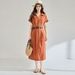 26 Summer New Lyocell+Linen French Workwear Collar Slimming Elegant Waist-Cinching Shirt Dress 22808_ecoleips.com