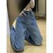 Women's High-Waisted Slimming Rhinestone Denim Jeans Straight Leg Wide Leg Pants Retro American Style For Autumn/Winter_ecoleips.com