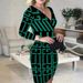 Slim Fit V Neck Evening Dress For Women Autumn Plaid Ruched Hip Hugging Sexy Casual Dress_ecoleips.com