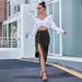 Women's Clothing European And American INS Button Irregular Slit Denim High Waist Long Skirt_ecoleips.com