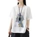 Women's Clothing Women's Retro Print Cotton Linen Blend Short Sleeve T-Shirt Summer Trendy Loose Fit Plus Size Casual Top_ecoleips.com