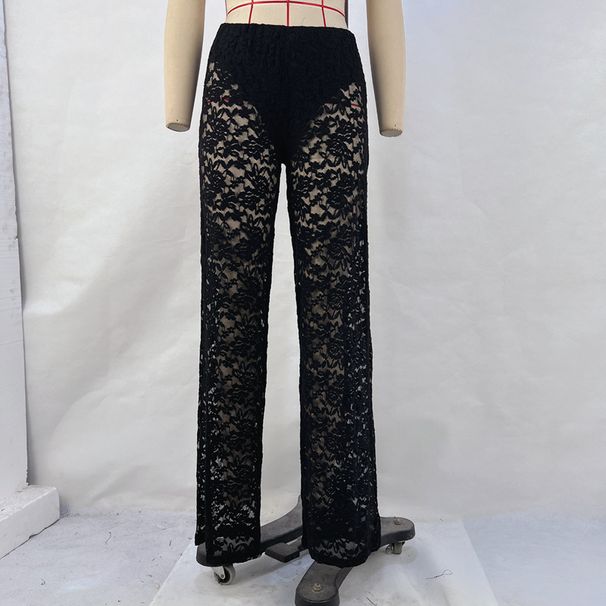 Women's Clothing Women's Sexy Versatile High Waist Lace Splicing Pants Style Summer Hot Selling Long Straight Bottoms_ecoleips.com