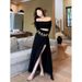 2025 Spring New Women's Set: Mature Style Off-Shoulder Top And Irregular High-Waisted Skirt Two-Piece Set_ecoleips.com