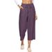 Suitable For All Seasons Women's Summer Loose Cotton Linen Elastic Waist Wide Leg Cropped Casual Pants_ecoleips.com