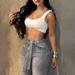 Bling High-Waisted Wide-Leg Jeans Rhinestone Belt Distressed Hem Streetwear Chic 95% Cotton Stretch S-XXL Women's Denim_ecoleips.com
