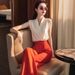 Elegant Women's Street Youthful Fashion White Sleeveless Top Wide-Leg Pants Two-Piece Set_ecoleips.com