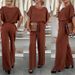 Women's Clothing Fashion Suit Solid Color Round Neck Short Sleeve Lace Up Pants 2 Piece Suit_ecoleips.com