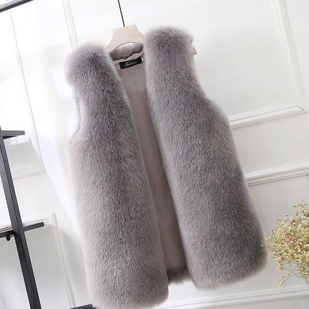 Chic Faux Fox Fur Vest – Slim-Fit Longline Waistcoat For Women_ecoleips.com