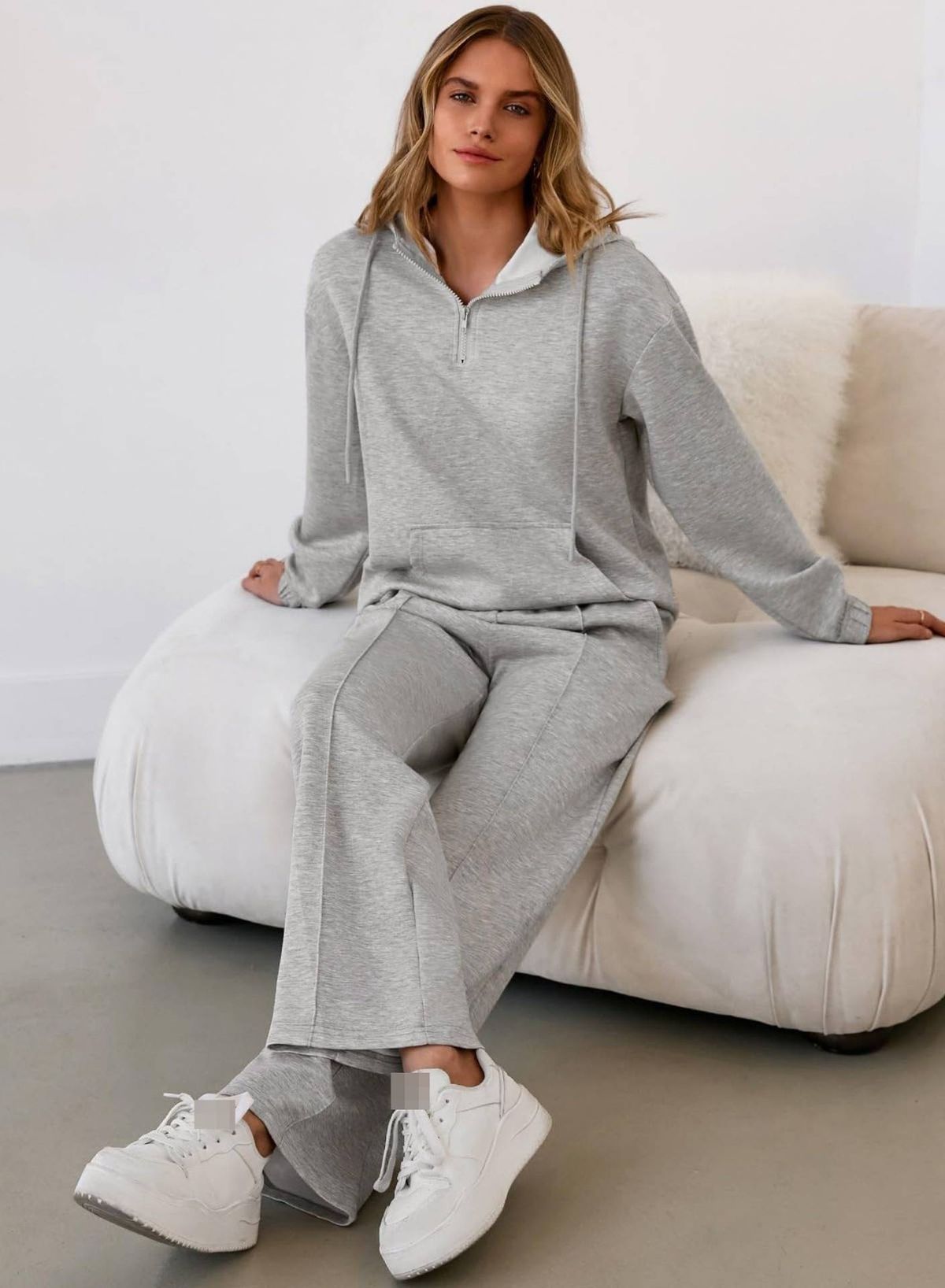 Women's Hooded Sweatshirt & Jogger Set - Long Sleeve Zip Pocket Pullover With Lounge Pants, Casual Fall Outfit In Grey/Black/Navy (S-XXL)_ecoleips.com