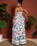 Curvy Tropical Floral Halter Two-Piece Set, Wide Leg Pants Vacation Outfit_ecoleips.com