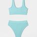 Light Cyan Ribbed High Waist Two Piece Bikini Solid U Neck Sleeveless Sports Swimsuit Women Summer Beach Bathing Suit_ecoleips.com
