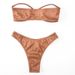 Satin Brown Strapless Bandeau Bikini Set Metal U Buckle High Cut Cheeky Two Piece Swimsuit Women Summer Beach Bathing Suit_ecoleips.com