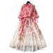 Women's European American Printed Dress Stand Up Collar Long Sleeve High Waist Chiffon Fairy Skirt_ecoleips.com