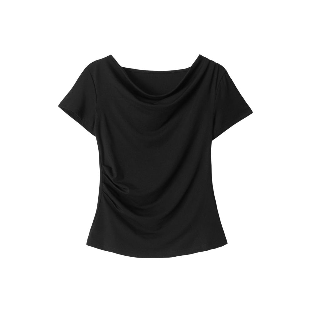 HeyHenry Women's Slim Fit Short Sleeve T-Shirt Dang Neckline Casual Solid Color Cropped Top for Fashionable Daily Wear_ecoleips.com