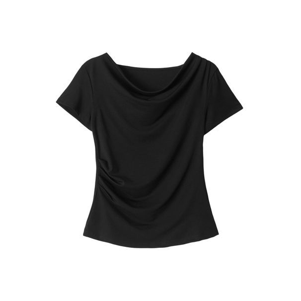 HeyHenry Women's Slim Fit Short Sleeve T-Shirt Dang Neckline Casual Solid Color Cropped Top for Fashionable Daily Wear_ecoleips.com