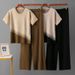 Women's Clothing Round Neck Gradient Knitted Suit Loose Stylish Sweater Temperament Top Casual Sports Wide Leg Pants_ecoleips.com