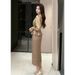 Lined French-style Elegant Lady's Two-piece Patchwork Design For Women, Autumn And Winter High-end Long Dress_ecoleips.com