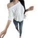 Slant Shoulder Loose Spice Girl Short-sleeved T-shirt Women's Summer New Casual Irregular Solid Color Versatile Student Top_ecoleips.com