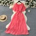 Women's Elegant Drape Dress with Shawl Sleeves And Tie Waist European American Style French Design Pleated Chiffon Long Skirt_ecoleips.com