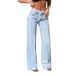 Designer Niche Frayed Hem Jeans For Women High Waist Slimming Draped Loose Wide Leg Pants Floor-Length Trousers_ecoleips.com