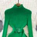 YuooMuoo Ins Hot Turtleneck Sexy Wrap Hips Knitted Dresses Women 2025 Autumn Winter Long Sleeve Bodycon Sweater Dress With Belt_ecoleips.com