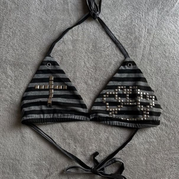 Summer New Women's Halter Neck Swimsuit Striped Print Cross Rhinestone Sexy Fashion 2026_ecoleips.com