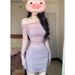 Purple Spicy Girl Off-Shoulder Patchwork Long Sleeve Mesh Sunscreen T-Shirt Women Summer Pure Desire Style Bodycon Midi_ecoleips.com