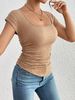Women's Slim Fit Pleated T-Shirt Spring Autumn Fashion Flutter Sleeve Top For Summer_ecoleips.com