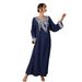 Embroidered V-Neck Kaftan Dress – Elegant Arabian Kimono Robe For Women (Bluish/Burgundy, M-XL)_ecoleips.com