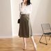 Tencel Skirt Women Fashion Temperament Feminine High Quality Elastic Waist Slim Solid Color A Line Skirt_ecoleips.com