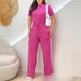 Women’s Clothing Striped Stitching Elastic Waist Solid Color Suit_ecoleips.com
