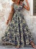Vintage Floral Print Dress, Fashionable And Elegant V-neck Short-sleeved Dress_ecoleips.com