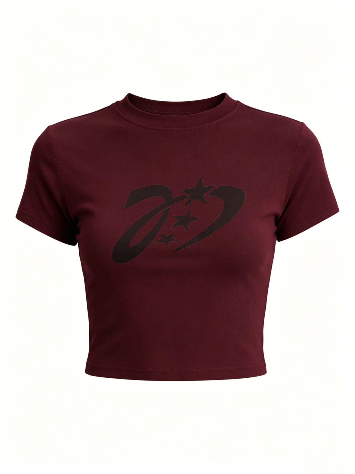 Abstract Swirling Star-shaped Cropped T-shirt, Women's Slim-fit Round Neck High-waisted Top, Basic Casual Short-sleeved Style._ecoleips.com