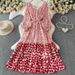 Women's French Style Sweet Polka Dot Patchwork Lace V Neck Dress Summer Flowy Chiffon Maxi Skirt Long Evening Gown_ecoleips.com