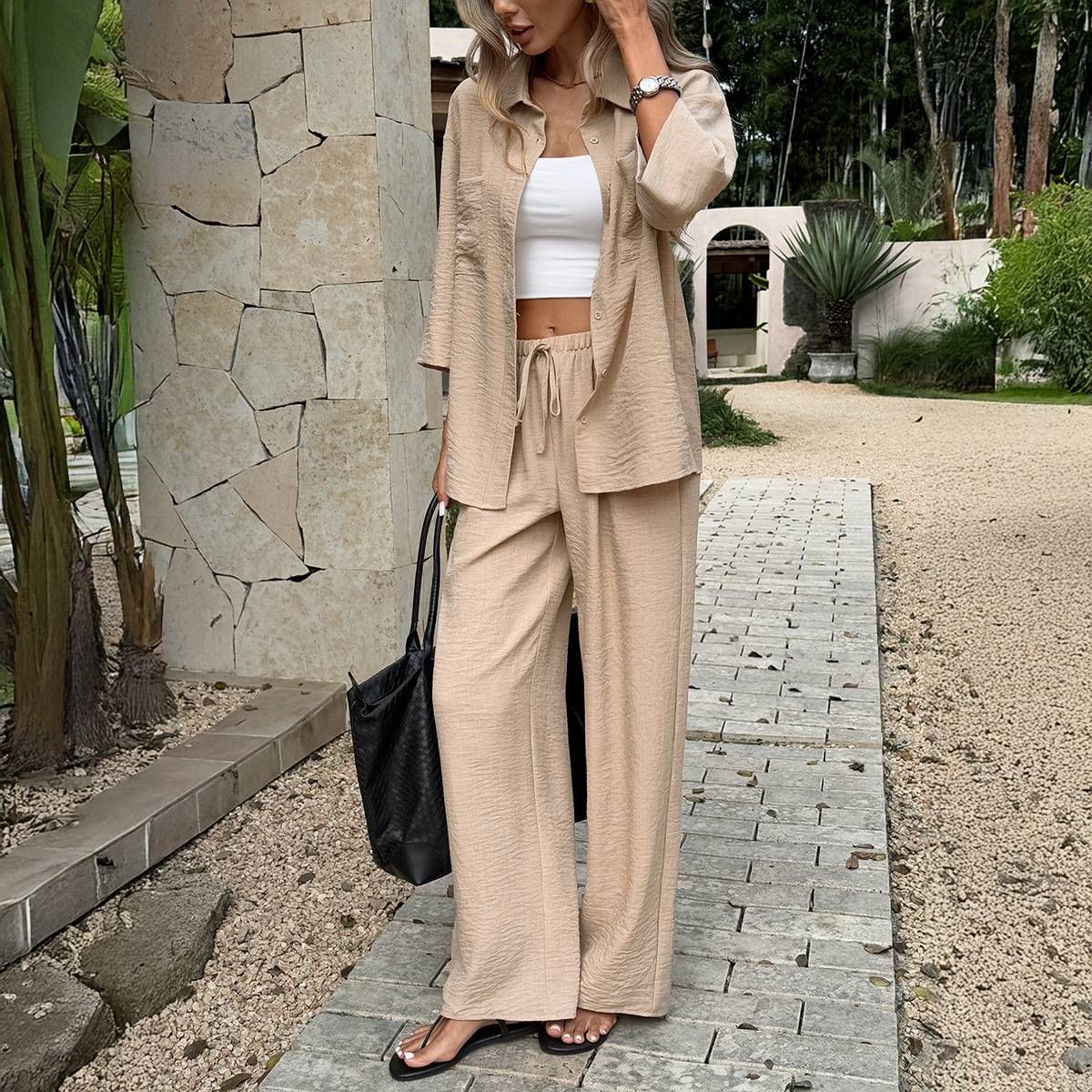 Women's Clothing Pure Color Elegant Loose Laid-back Long-sleeved Top Set For Women Spring/summer_ecoleips.com